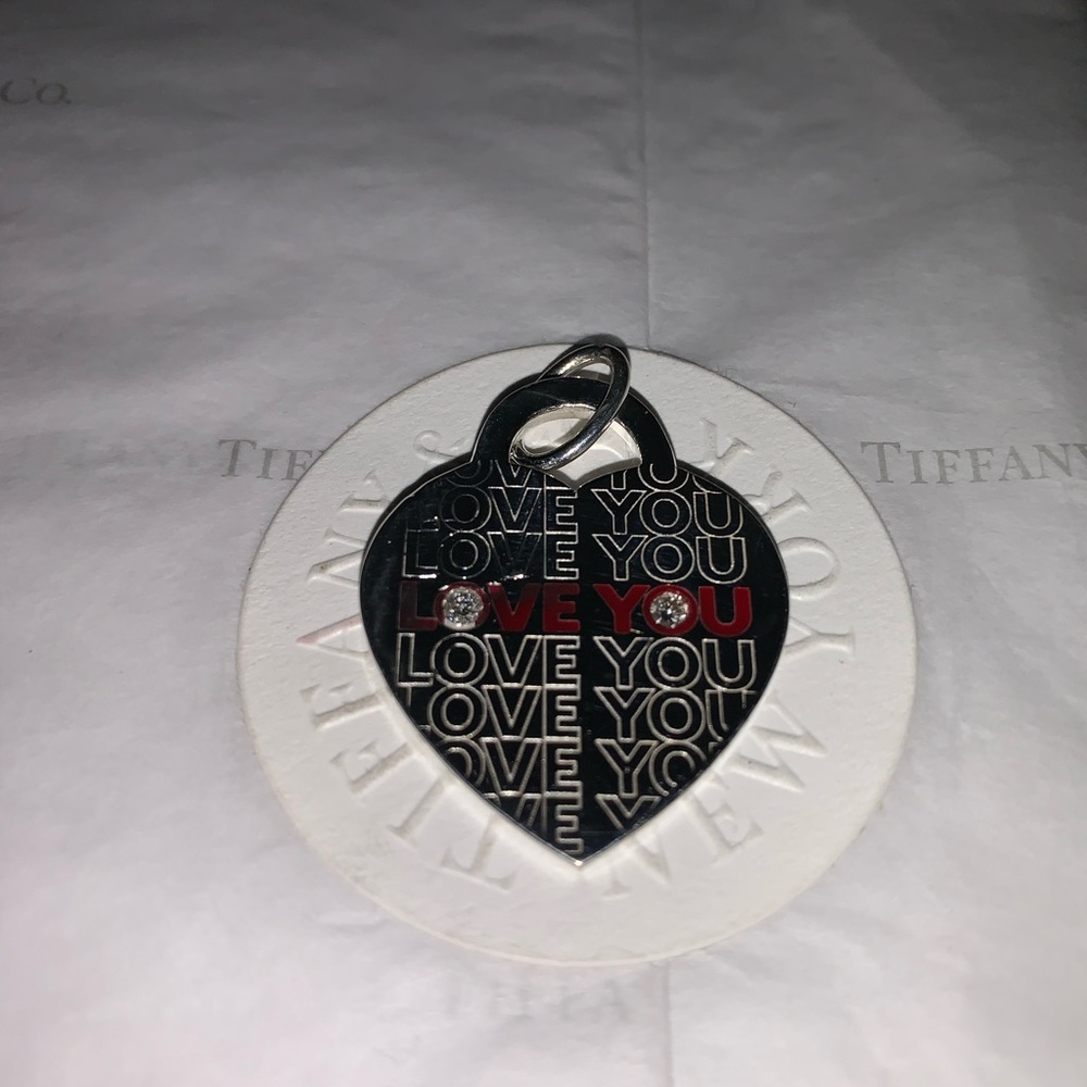 Tiffany & Co Large Love You  Red Banner Heart+2 Diamonds ,2mm .05cts each
